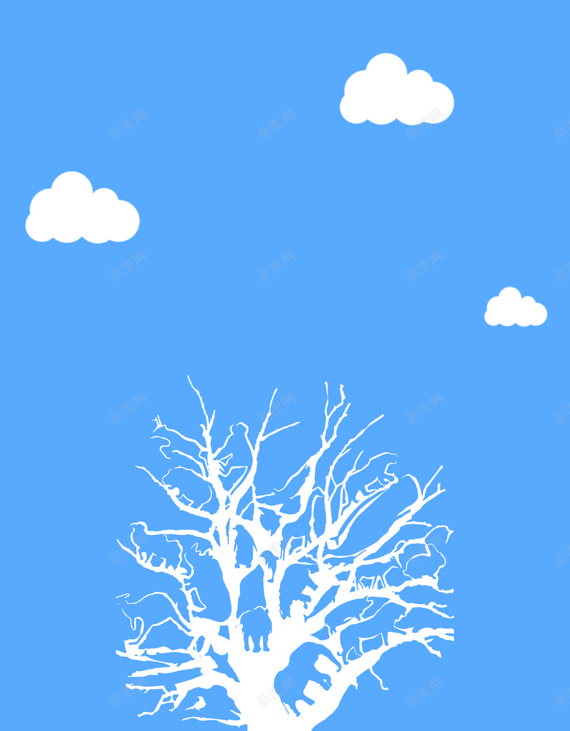 蓝蓝的天空下面一棵树jpg设计背景_88icon https://88icon.com 共生 动物 未来 树