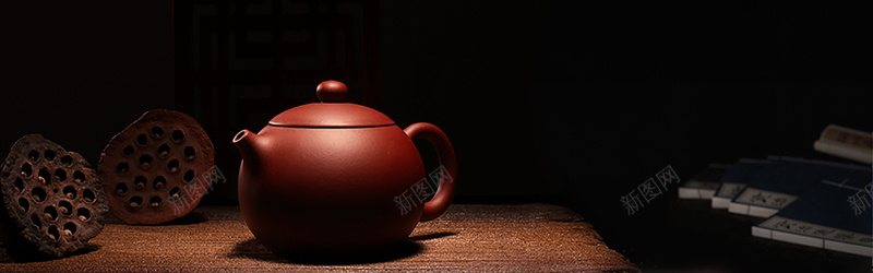 中式茶壶古典棕色banner背景