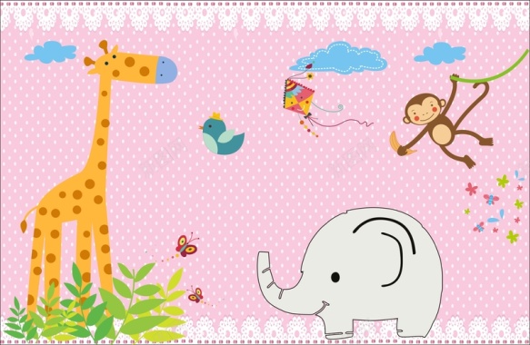 粉色动物插画形象墙背景背景