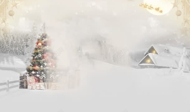 冬季圣诞树雪屋海报背景背景