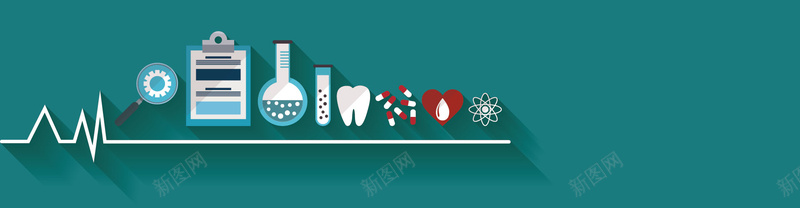 精致医疗服务元素banner矢量图ai设计背景_88icon https://88icon.com 医疗箱 吊牌 听诊器 心电图 爱心 牙齿 玻璃管 病历表 科学符号banner 药剂 邮件 矢量图