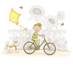 放风筝的小狗卡通幼儿园儿童节日童话世界动漫背景矢量图高清图片
