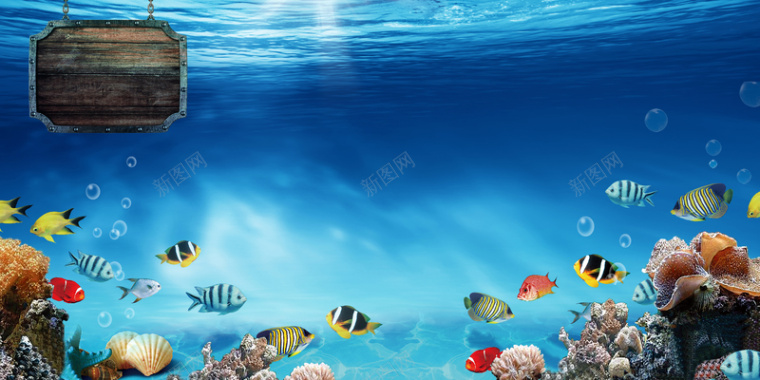 唯美海底世界海洋海报背景模板背景