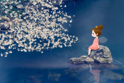 太子湾樱花季樱花树下的小精灵高清图片
