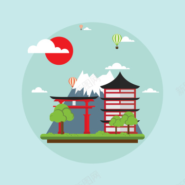 日本寺庙建筑背景图矢量图背景