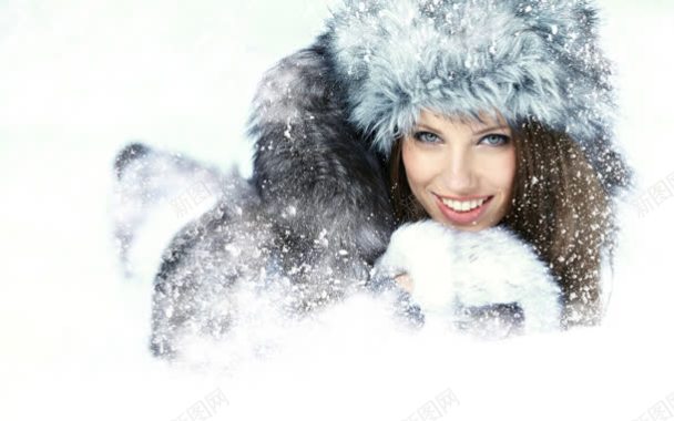 冬季毛皮大衣美女海报背景背景