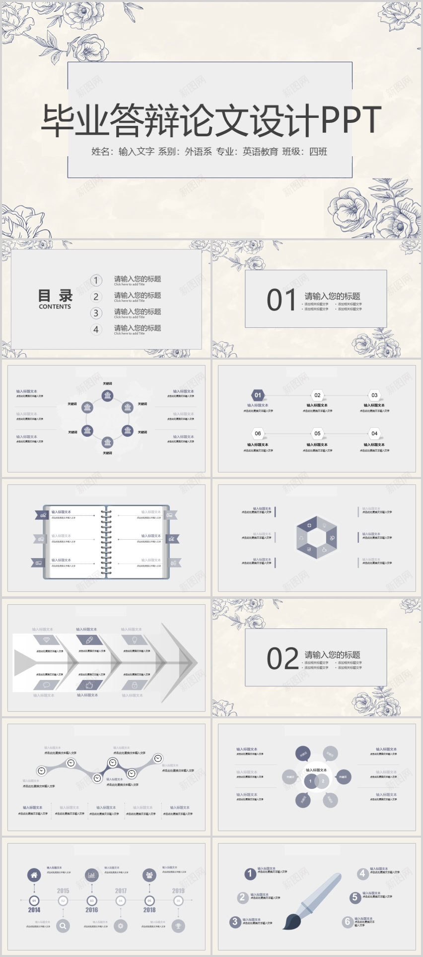 精致花朵简约毕业论文PPT模板PPT模板_88icon https://88icon.com 模板 毕业论文 简约 精致 花朵