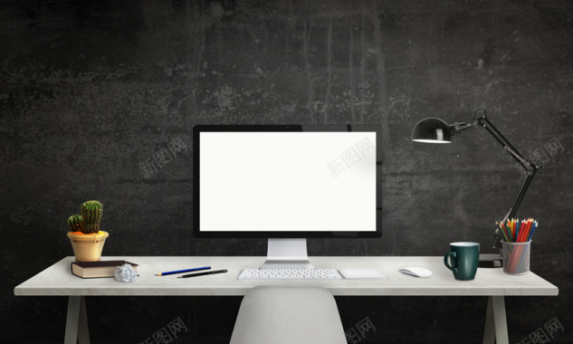 黑色简约装修电脑办公桌场景背景背景