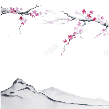 中国风水墨画海报招贴画册水彩背景矢量图背景