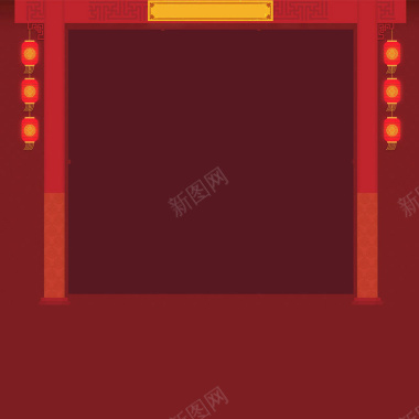 红色中国风门楼背景背景