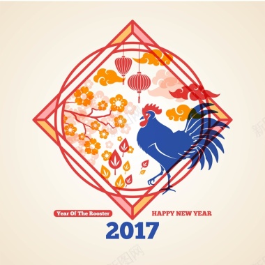 矢量复古剪纸中国风鸡年2017年背景背景