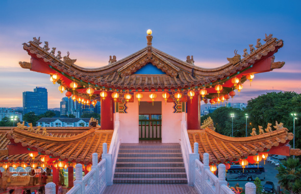 中国古建筑亭子灯笼背景