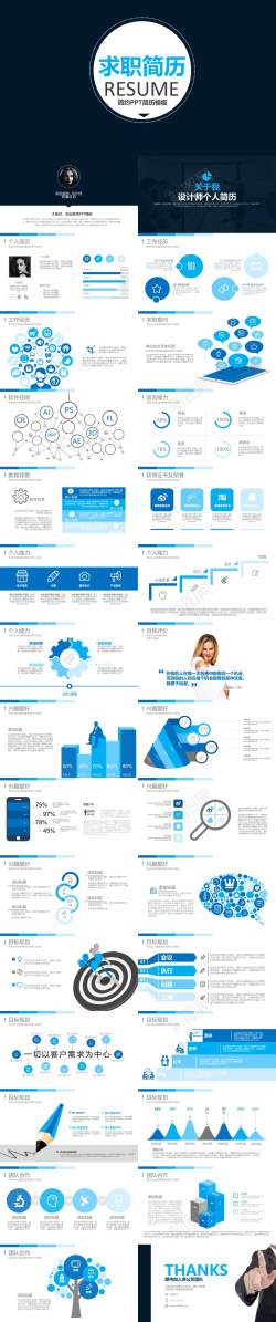 单页设计模板蓝色简约PPT简历模板