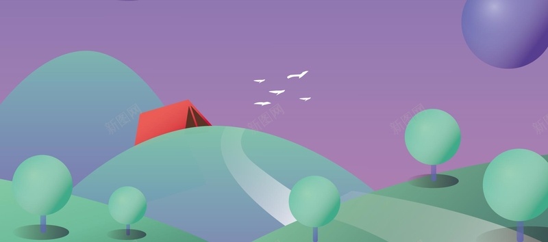 暑假夏令营插画紫色背景矢量图背景