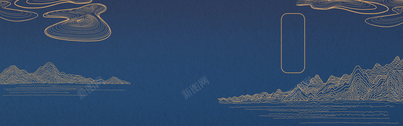 复古中国风简约线条扁平蓝色banner背景