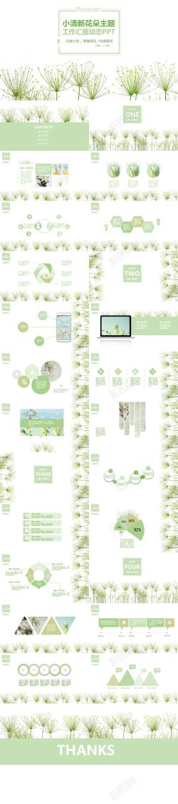 主题字体设计绿色小清新花朵主题工作汇报动态PPT模板