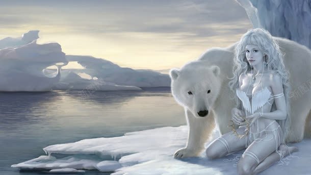 冰天雪地熊和美女背景