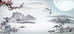美丽雪地风景水墨画中国风背景高清图片