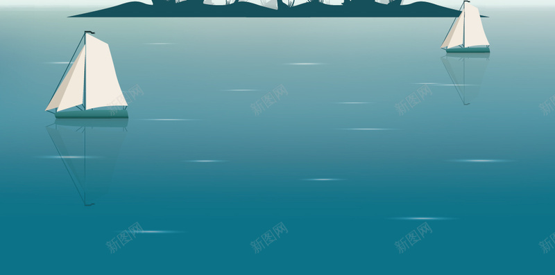 蓝色海洋上的帆船H5背景矢量图ai设计背景_88icon https://88icon.com H5素材 岛屿 帆船 椰子树 海洋 清新 白云 矢量 简约 蓝色 矢量图