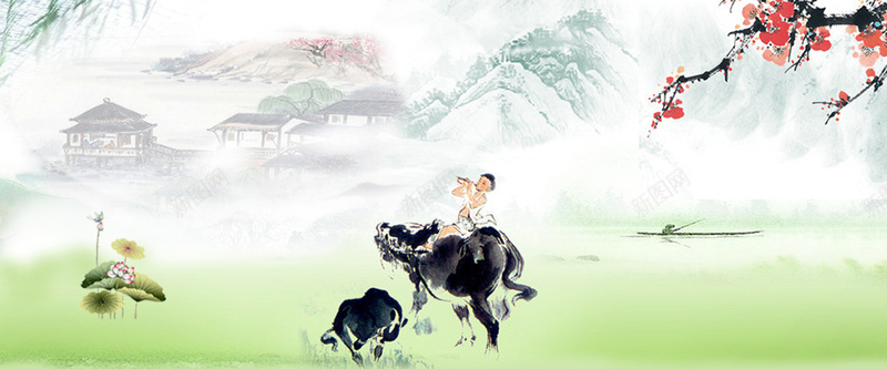 春季中国风蓝色海报banner背景背景
