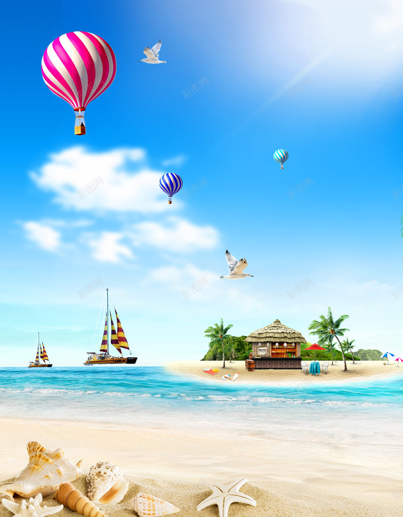蓝天白云风景海滩沙滩气球岛屿背景psd设计背景_88icon https://88icon.com 小岛屿 岛屿 气球 沙滩 海滩 白云 素材 背景 蓝天 风景