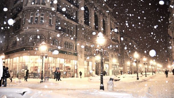 欧式建筑夜景雪景背景