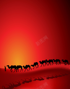 矢量旅游夕阳沙漠骆驼背景背景