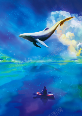 蓝紫色鲸鱼手绘插画背景