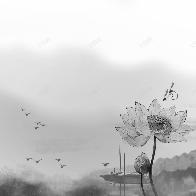 简约中国风psd设计背景_88icon https://88icon.com 中国风 主图 水墨 简约 花朵