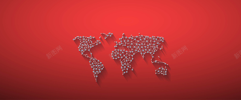 红色连线圆点世界地图矢量图背景