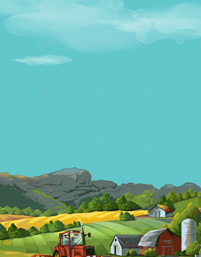 矢量扁平化农场庄园耕种背景ai设计背景_88icon https://88icon.com 农场 农民种田 农田 卡通 庄园 扁平化 手绘 拖拉机 插画 海报 田地 田野 矢量 矢量图 稻田 耕种 耕种画 良田 蓝天
