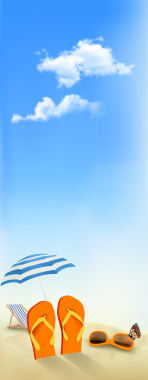 卡通海滩沙滩旅游展架背景矢量图背景