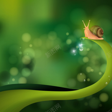 蜗牛绿色树叶化妆品广告矢量背景背景