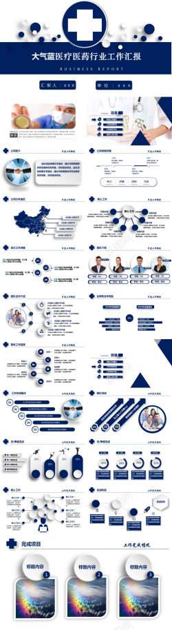 医疗单大气蓝医疗医药行业工作汇报PPT模板