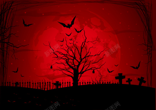 红色恐怖墓地背景矢量图背景