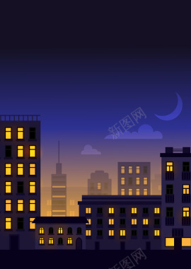 矢量卡通星空夜晚城市背景背景