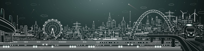 线描城市建筑旅游海报创意背景矢量图背景