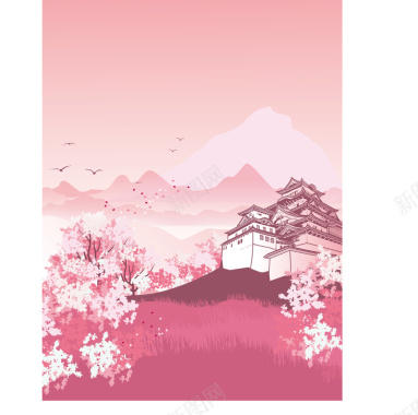 彩绘粉色樱花节海报矢量背景背景