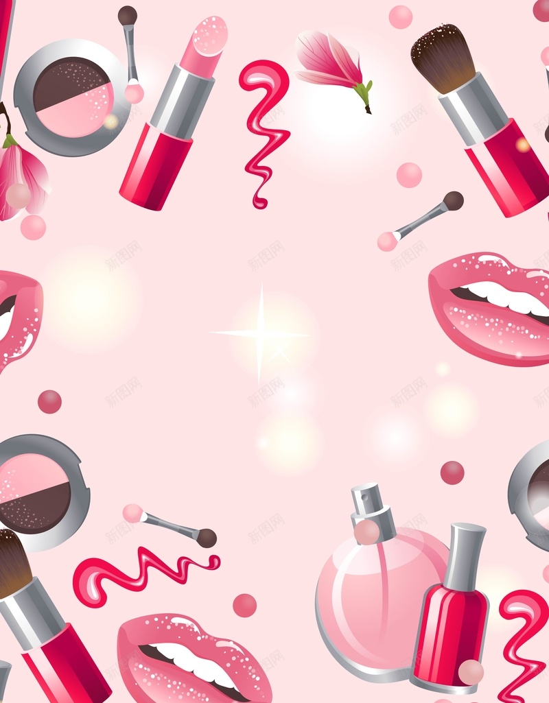 矢量质感美容彩妆化妆品背景ai设计背景_88icon https://88icon.com 化妆品 口红 唇彩 彩妆 手绘 指甲油 海报 矢量 粉色 美容 背景 腮红 质感 矢量图