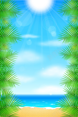 夏季沙滩旅游风景平面广告矢量图背景