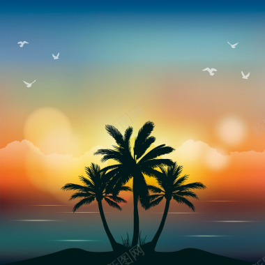 夏季椰树岛屿海岛度假海报背景矢量图背景