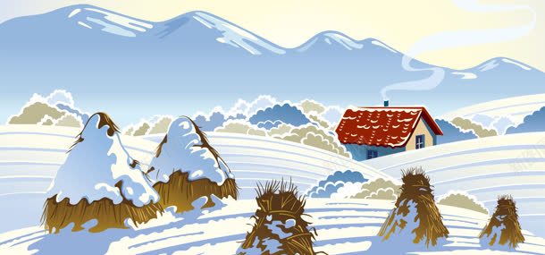 卡通雪山雪地小木屋背景