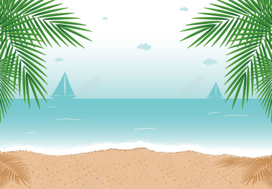 沙滩海洋创意插画广告背景矢量图背景