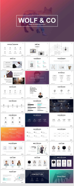 设计狼与山商务PPT模板