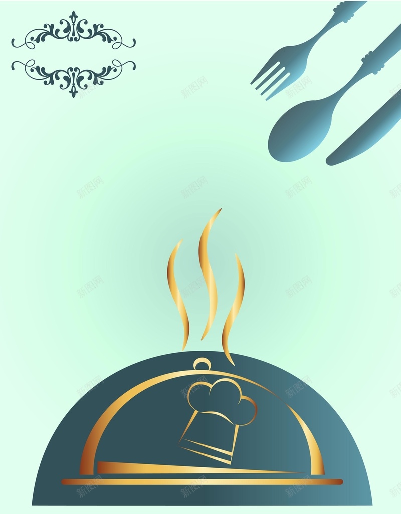 厨师餐厅海报背景矢量图ai设计背景_88icon https://88icon.com 厨师 扁平 手绘 海报 清新 简约 背景 菜单 蓝色 餐厅 矢量图