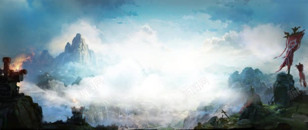 天空雪山云朵蓝色游戏页面背景