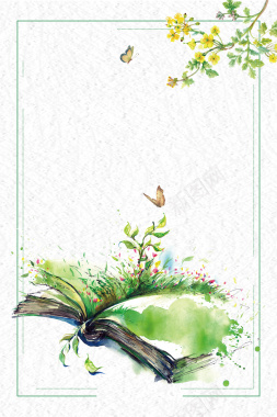 浅绿色手绘绿色森林日春季线框背景背景