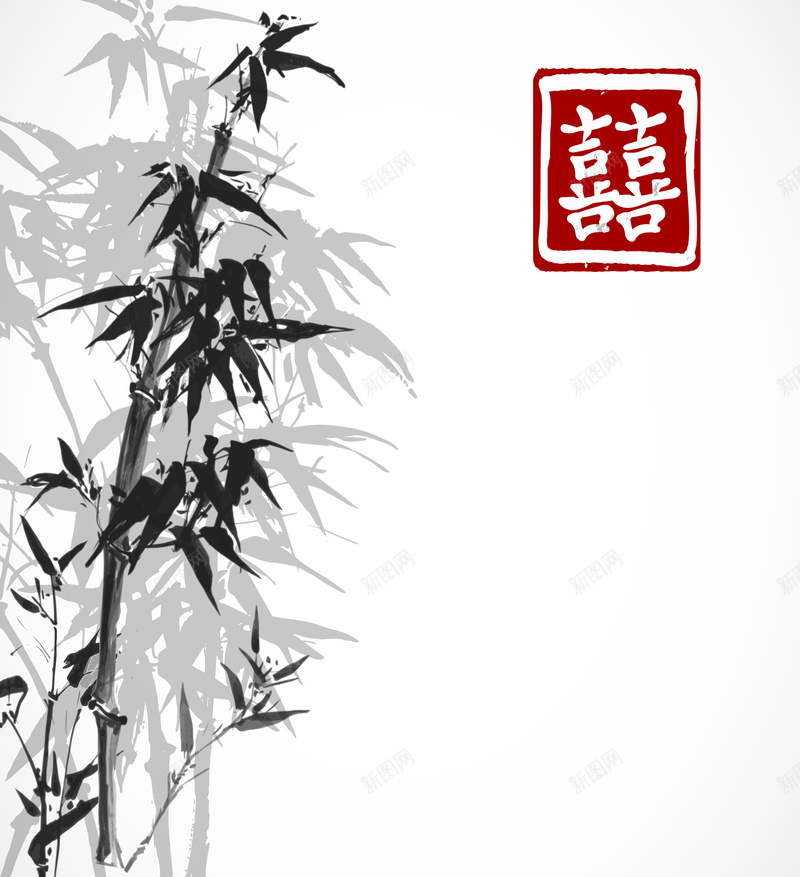 水墨竹子中国画邀请函背景矢量图ai设计背景_88icon https://88icon.com 中国画 中式婚礼邀请卡 双喜字 墨迹笔触 文化艺术 水墨竹子 矢量 矢量素材 素材 背景 矢量图