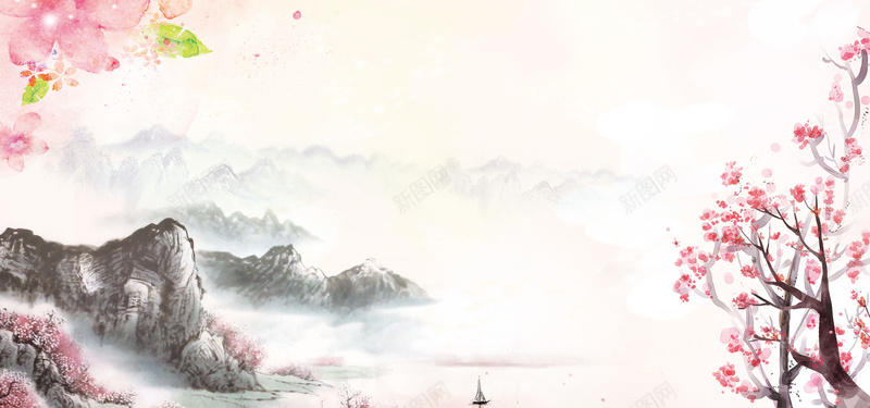 浪漫桃花节海报背景psd设计背景_88icon https://88icon.com 中国风 山水画 手绘 文艺 春天 春季 桃花 梦幻 水墨画 水彩绘 海报图片 淡雅