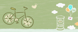 带花的文艺自行车初夏小清新文艺自行车出游手绘绿色背景高清图片